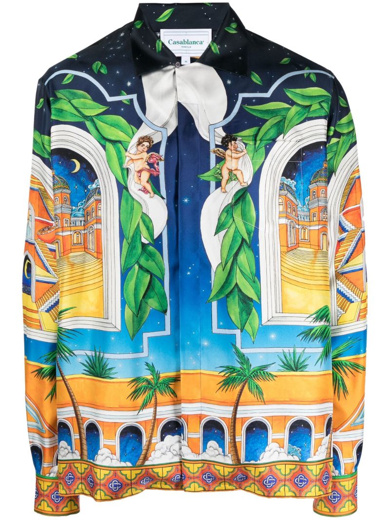 Blue Maison D'ete Printed Silk Shirt