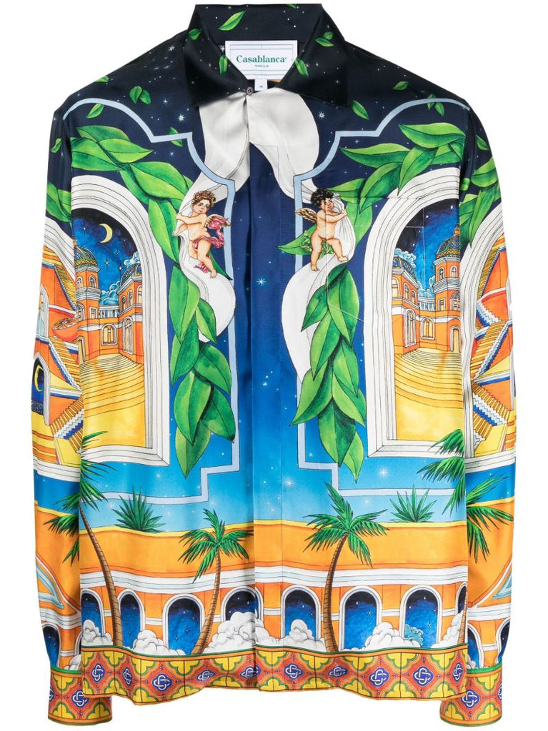 Blue Maison D'ete Printed Silk Shirt