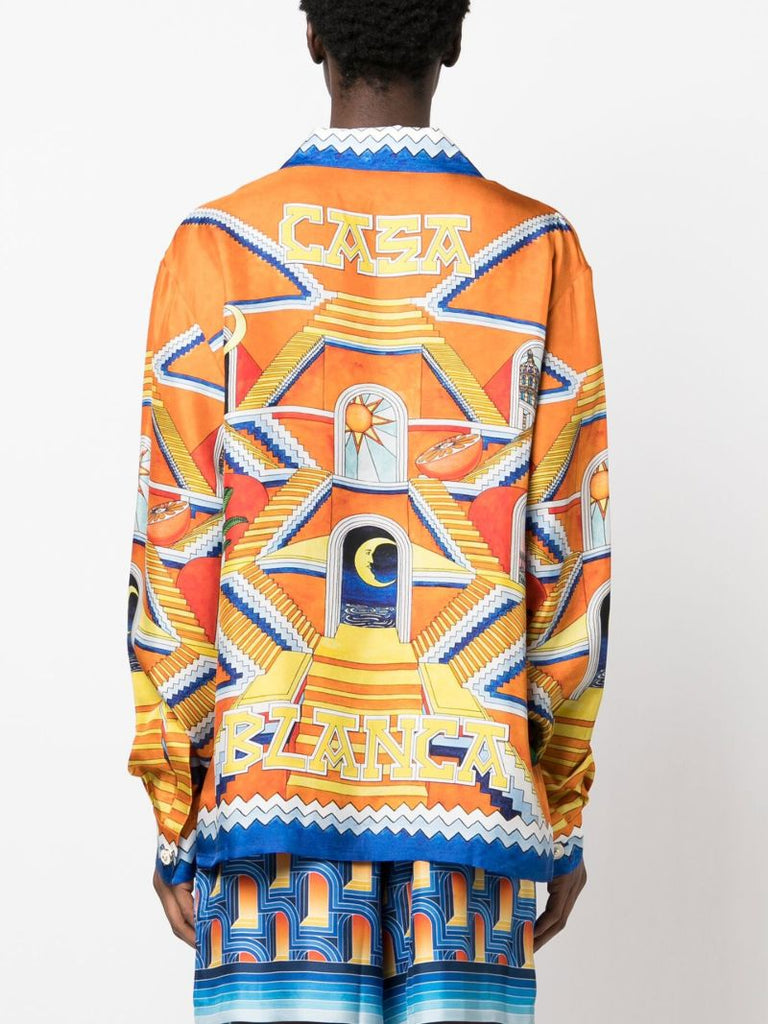 Orange Escalier Infini Print Silk Shirt