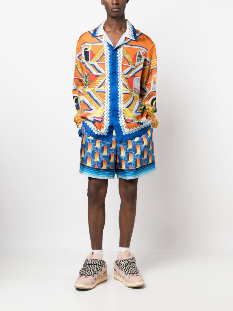Orange Escalier Infini Print Silk Shirt