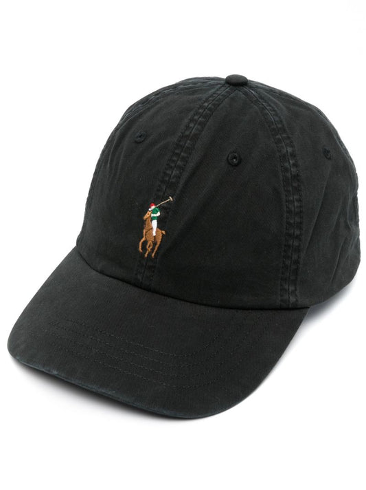 Black Polo Player Embroidered Baseball Cap