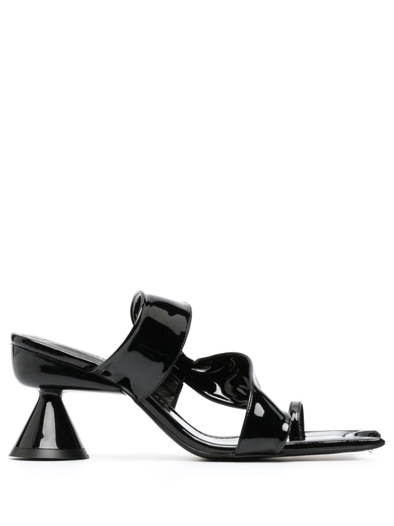 Black Diablo 90 Patent Asymmetric Sandals