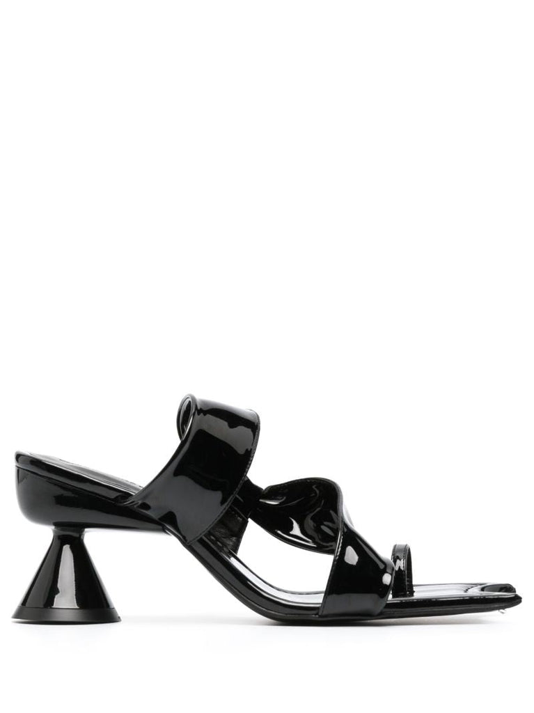 Black Diablo 90 Patent Asymmetric Sandals