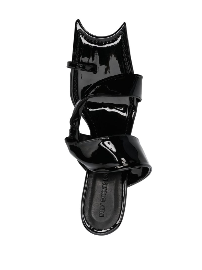 Black Diablo 90 Patent Asymmetric Sandals