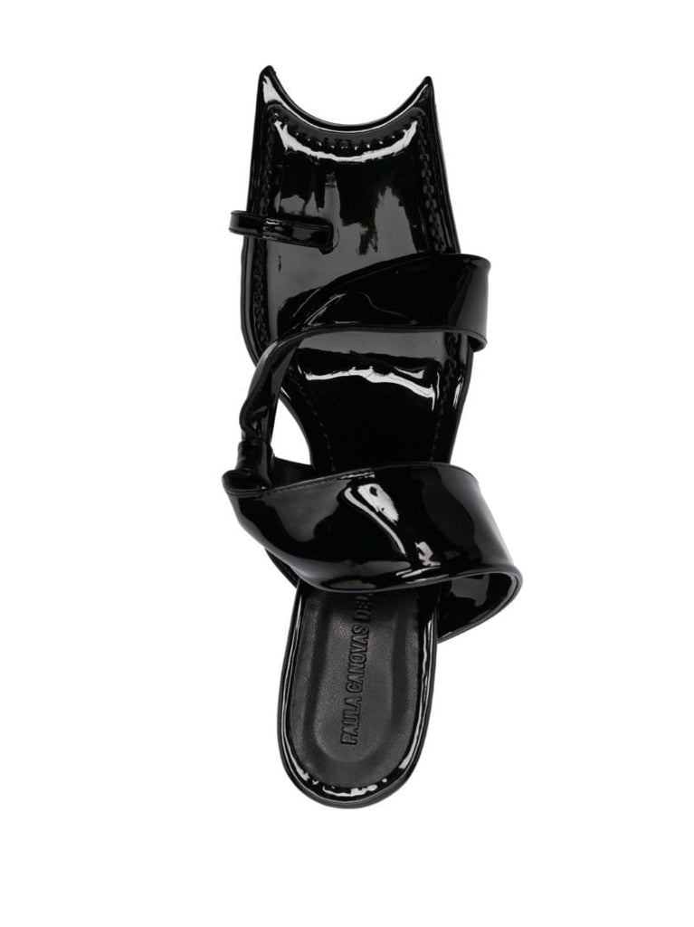 Black Diablo 90 Patent Asymmetric Sandals