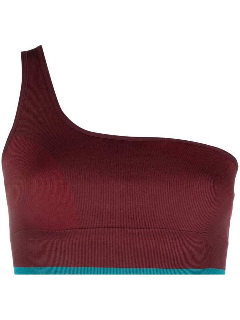 Red Seamlessrib One-shoulder Sports Bra