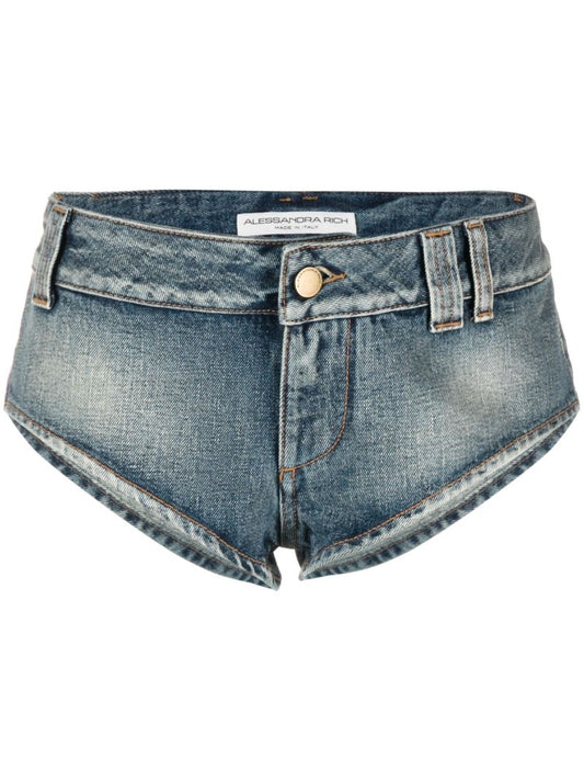 Blue Crystal-embellished Denim Shorts
