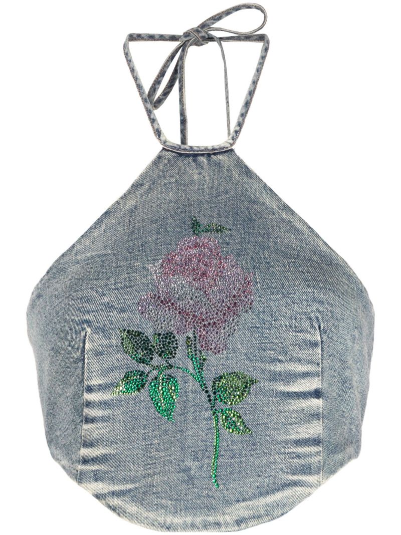 Blue Crystal-embellished Crop Top