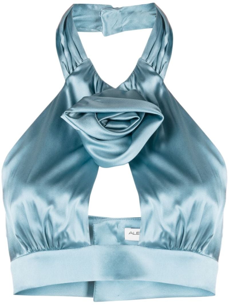 Blue Halterneck Silk Crop Top