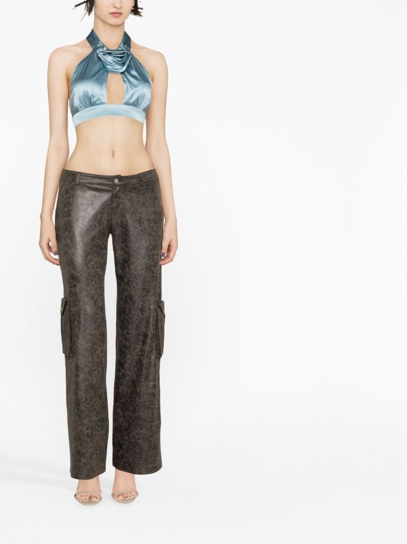 Blue Halterneck Silk Crop Top