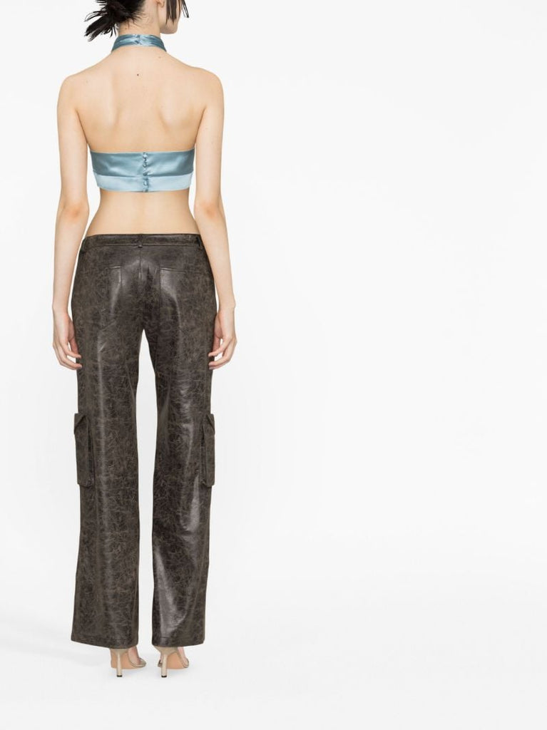 Blue Halterneck Silk Crop Top