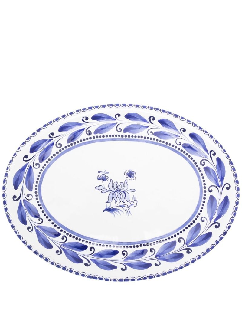 Blue Floral-print Oval Plate