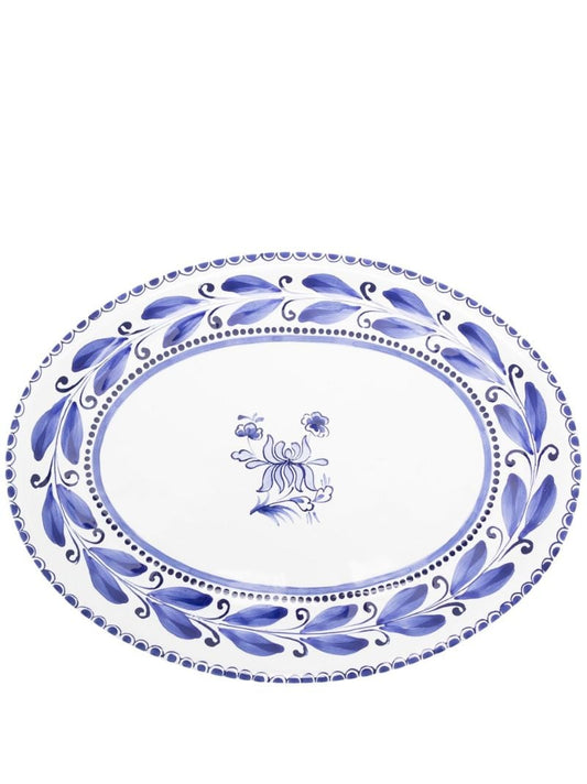 Blue Floral-print Oval Plate