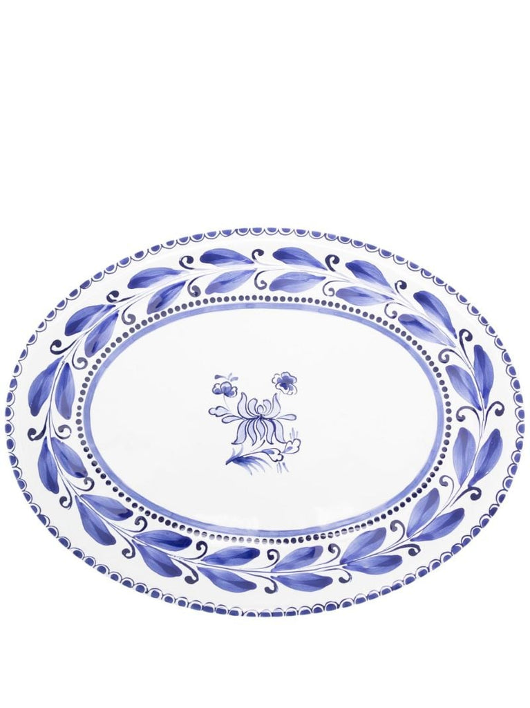Blue Floral-print Oval Plate