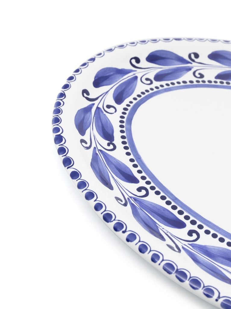 Blue Floral-print Oval Plate