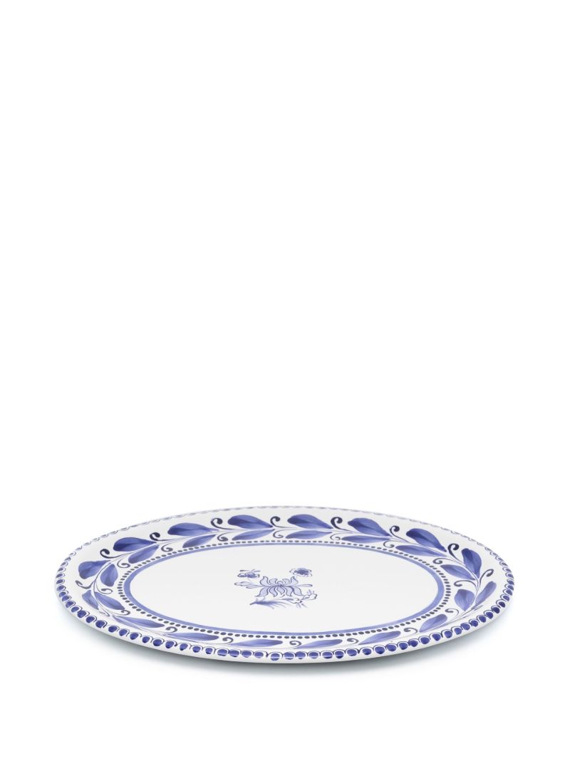 Blue Floral-print Oval Plate
