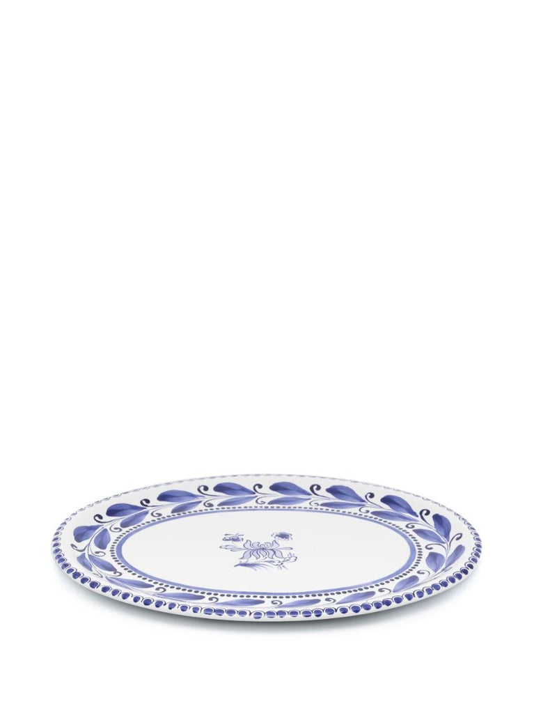 Blue Floral-print Oval Plate