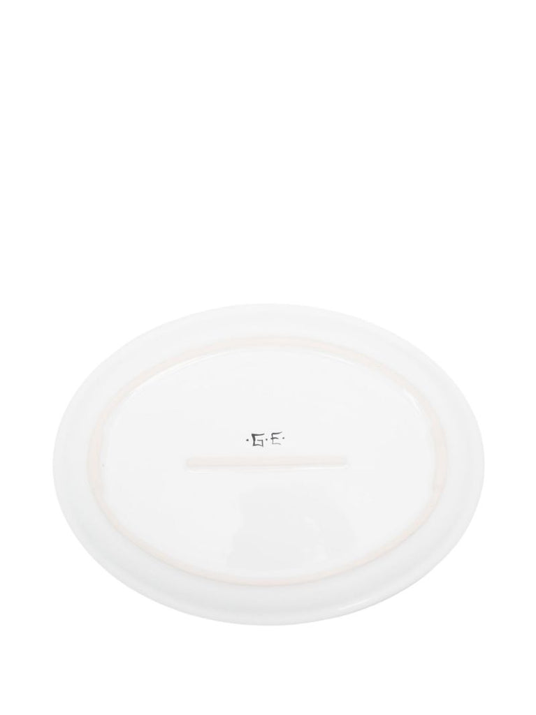 Blue Floral-print Oval Plate