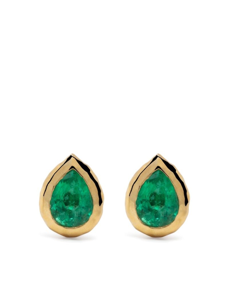 18k Yellow Gold Nesting Gem Emerald Stud Earrings
