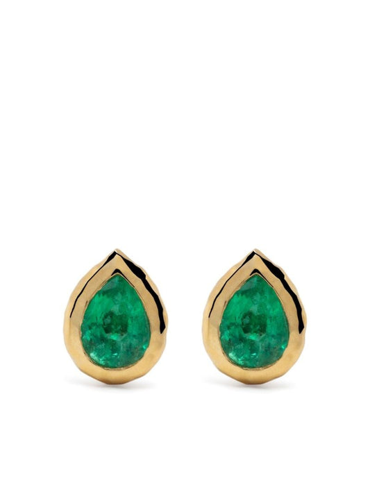 18k Yellow Gold Nesting Gem Emerald Stud Earrings