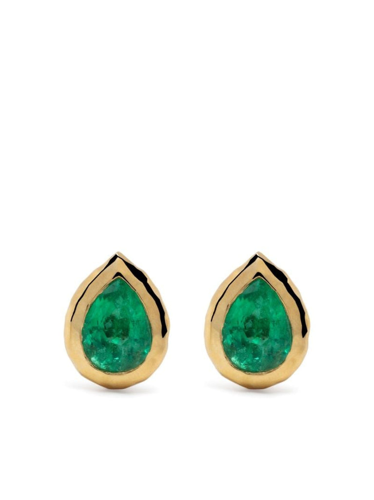 18k Yellow Gold Nesting Gem Emerald Stud Earrings