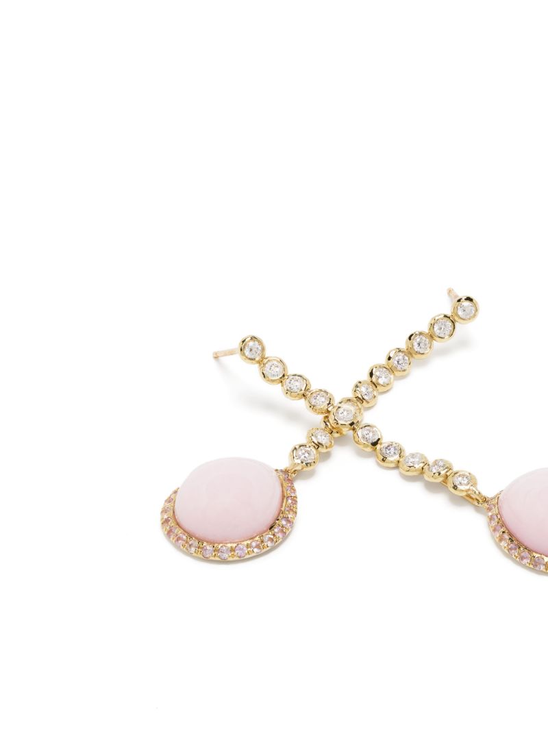18k Yellow Gold Nesting Gem Opal and Diamond Drop Earrings