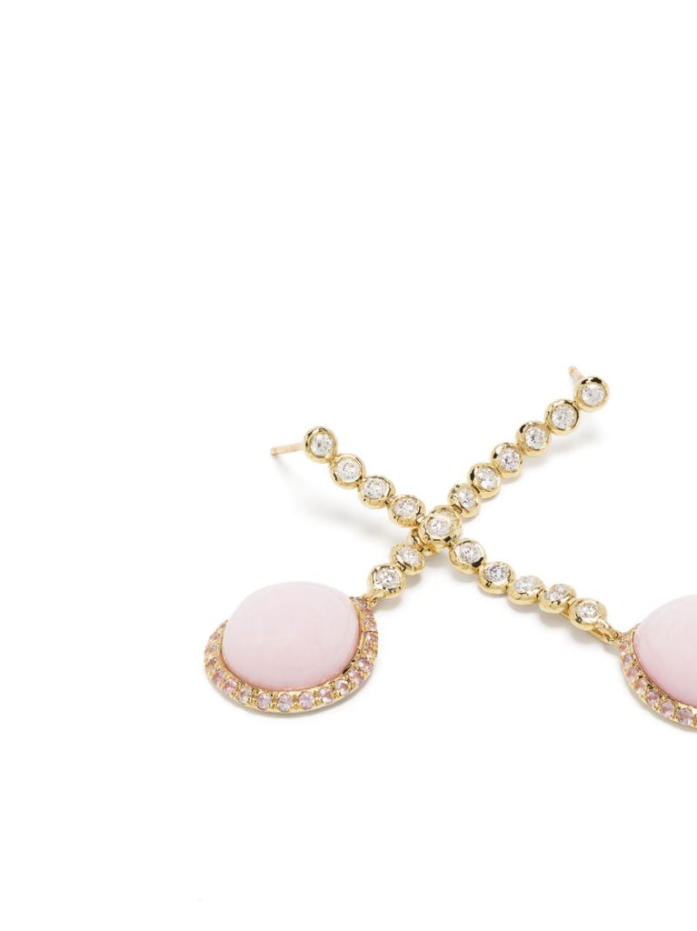 18k Yellow Gold Nesting Gem Opal and Diamond Drop Earrings