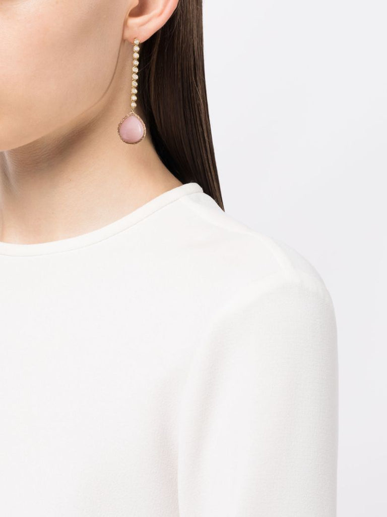 18k Yellow Gold Nesting Gem Opal and Diamond Drop Earrings