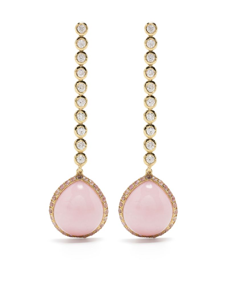 18k Yellow Gold Nesting Gem Opal and Diamond Drop Earrings