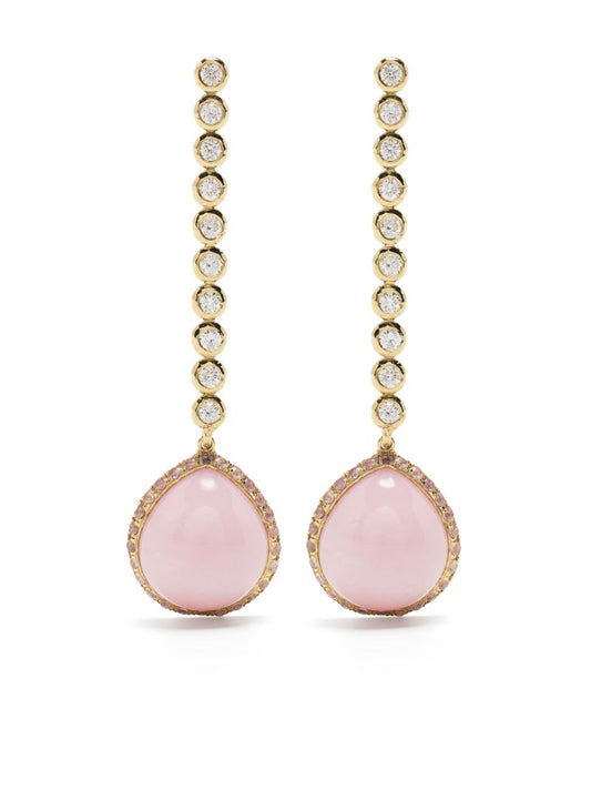 18k Yellow Gold Nesting Gem Opal and Diamond Drop Earrings