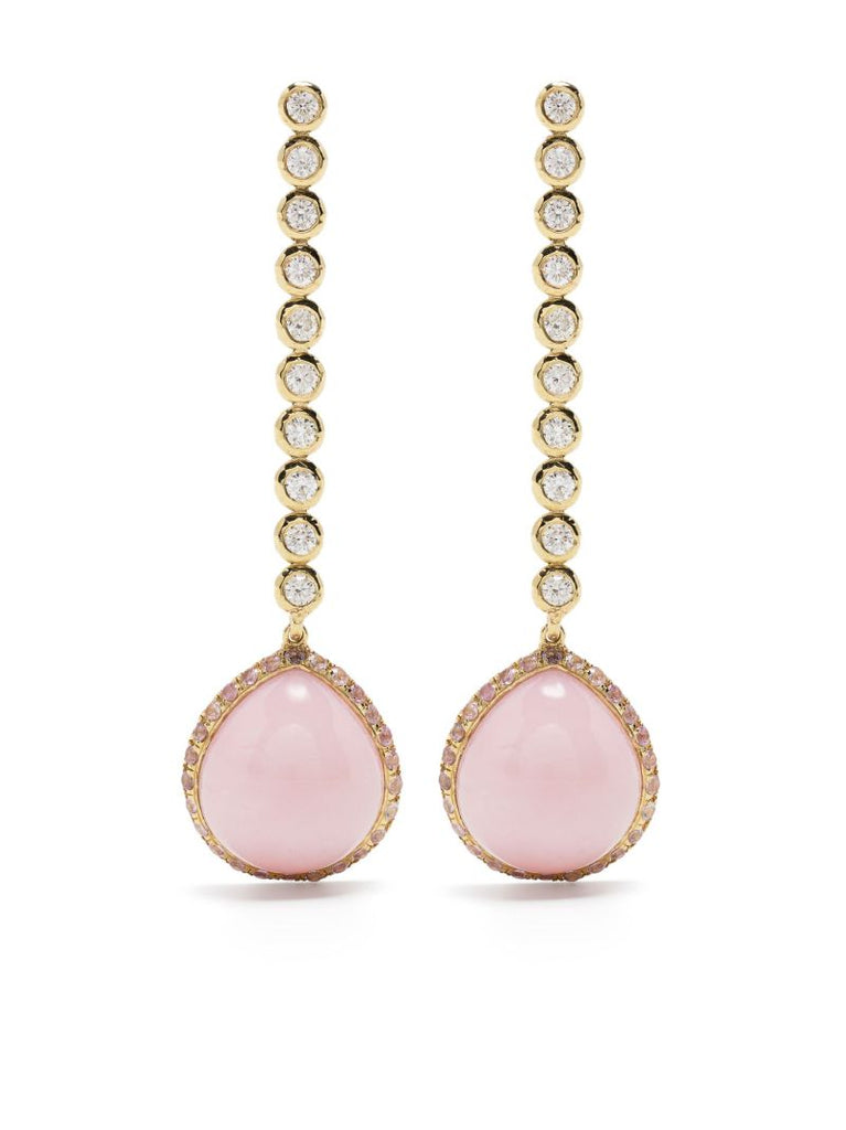 18k Yellow Gold Nesting Gem Opal and Diamond Drop Earrings