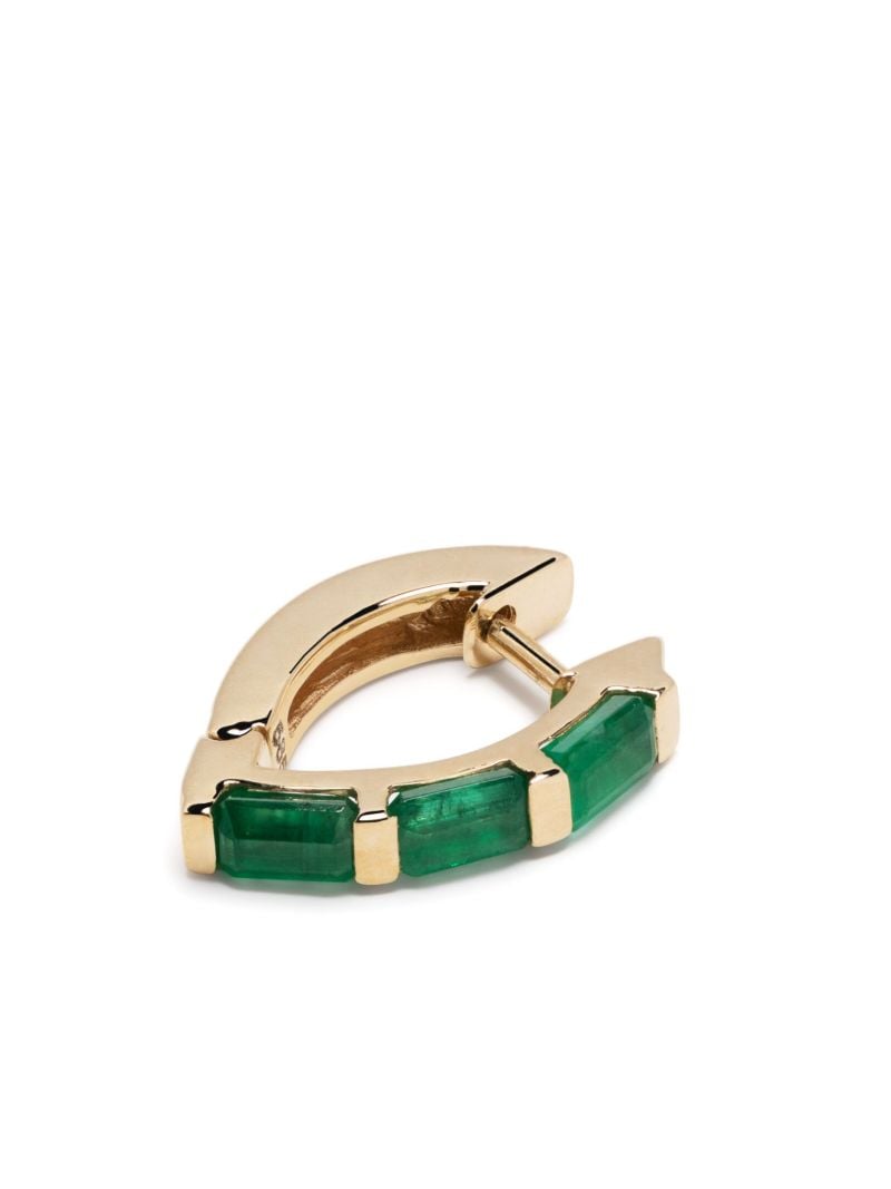 14k Yellow Gold Small Drop Emerald Single Hoop Earring
