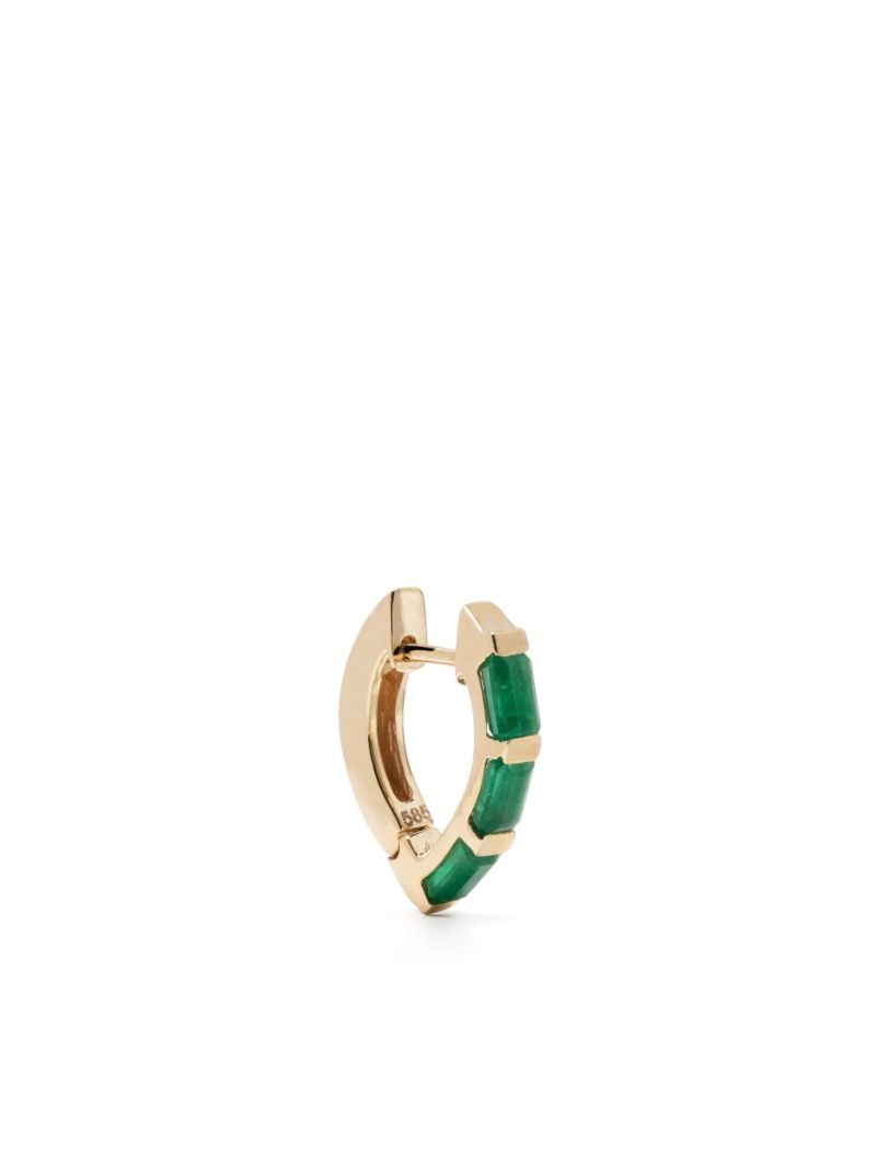 14k Yellow Gold Small Drop Emerald Single Hoop Earring