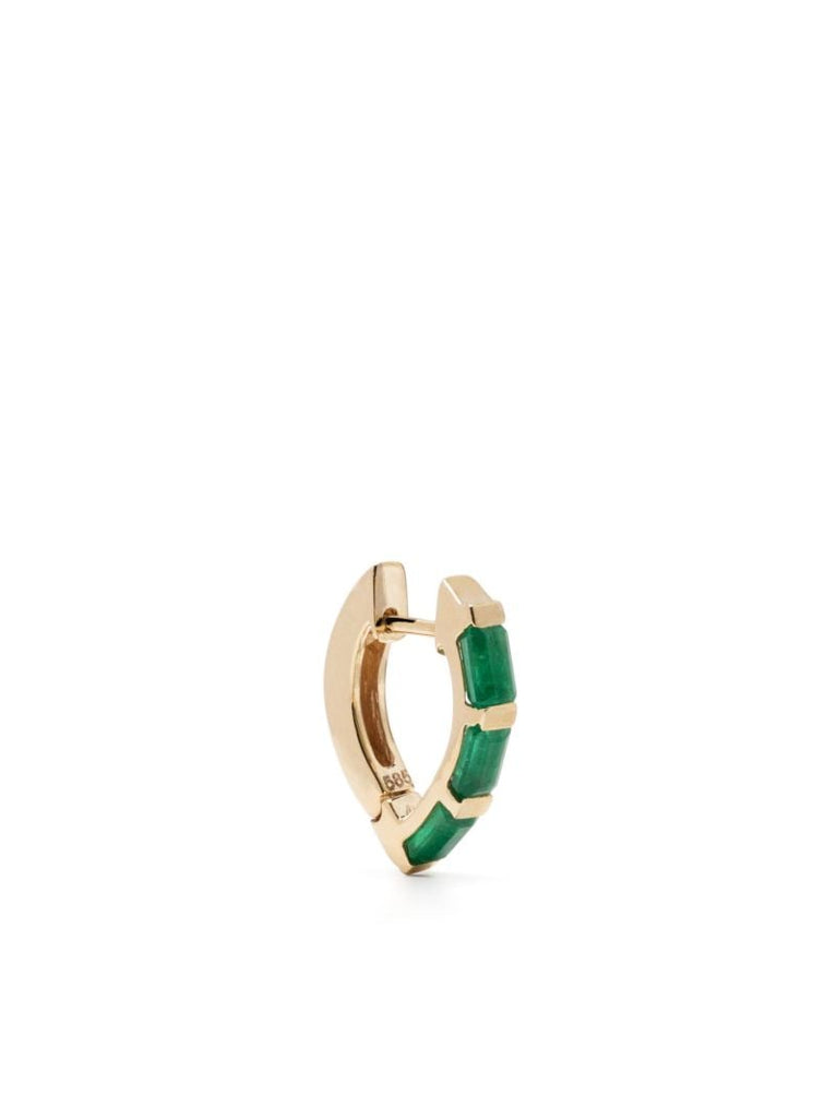 14k Yellow Gold Small Drop Emerald Single Hoop Earring