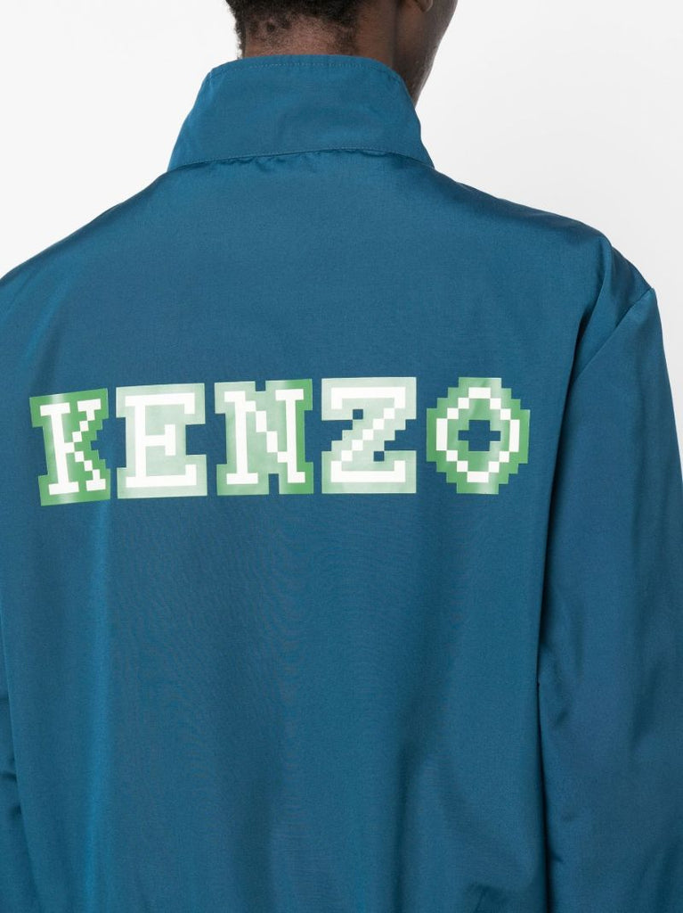 Blue Graphic Logo Print Track Jacket
