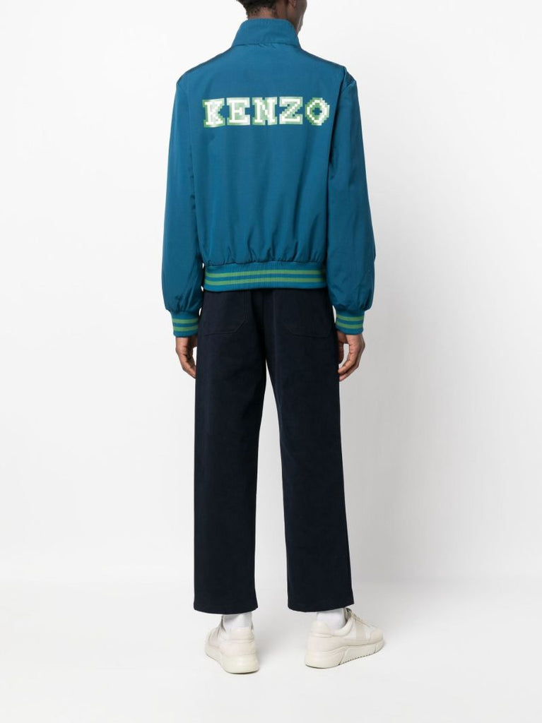 Blue Graphic Logo Print Track Jacket