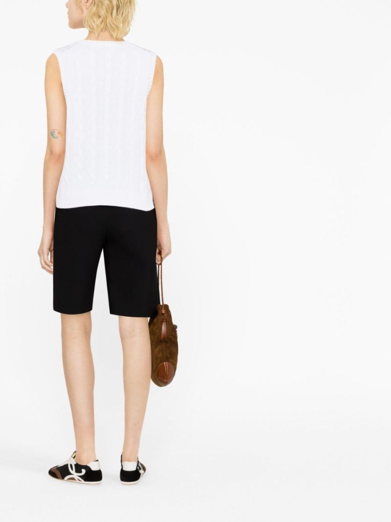 White Logo Embroidered Cable Knit Vest