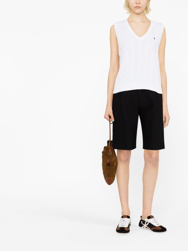 White Logo Embroidered Cable Knit Vest