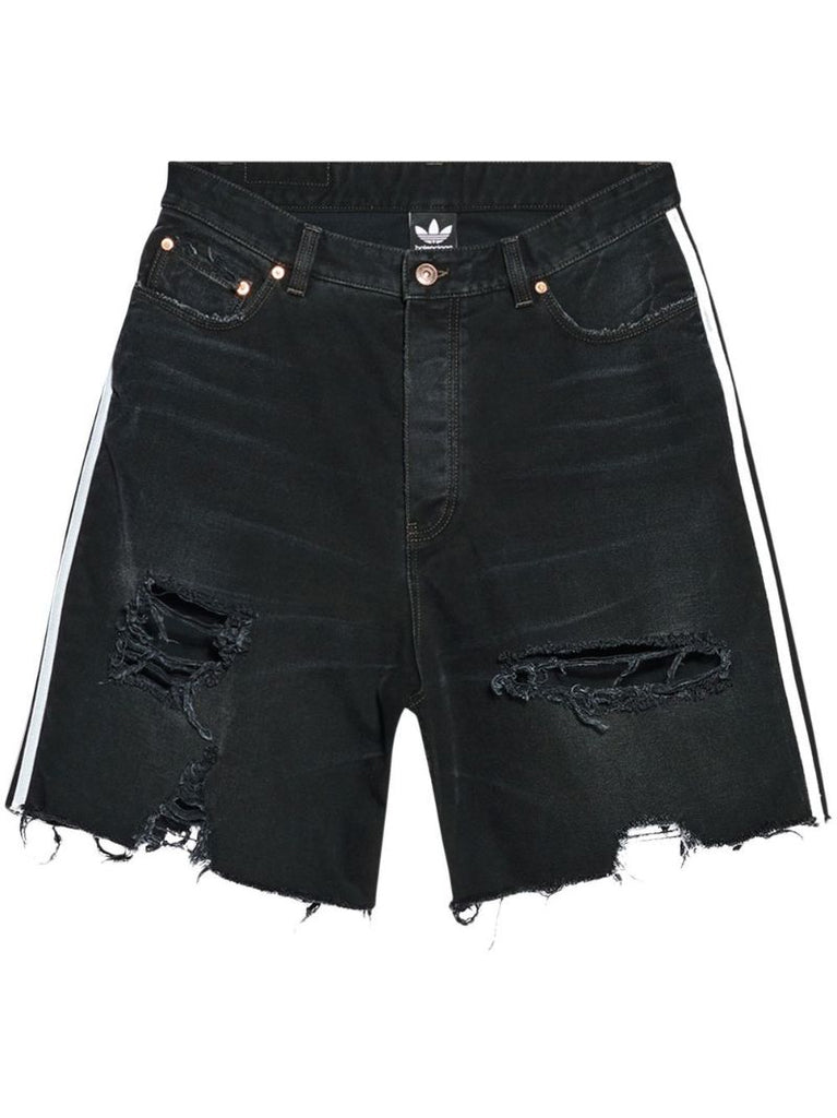 X Adidas Black Ripped Detailing Baggy Denim Shorts