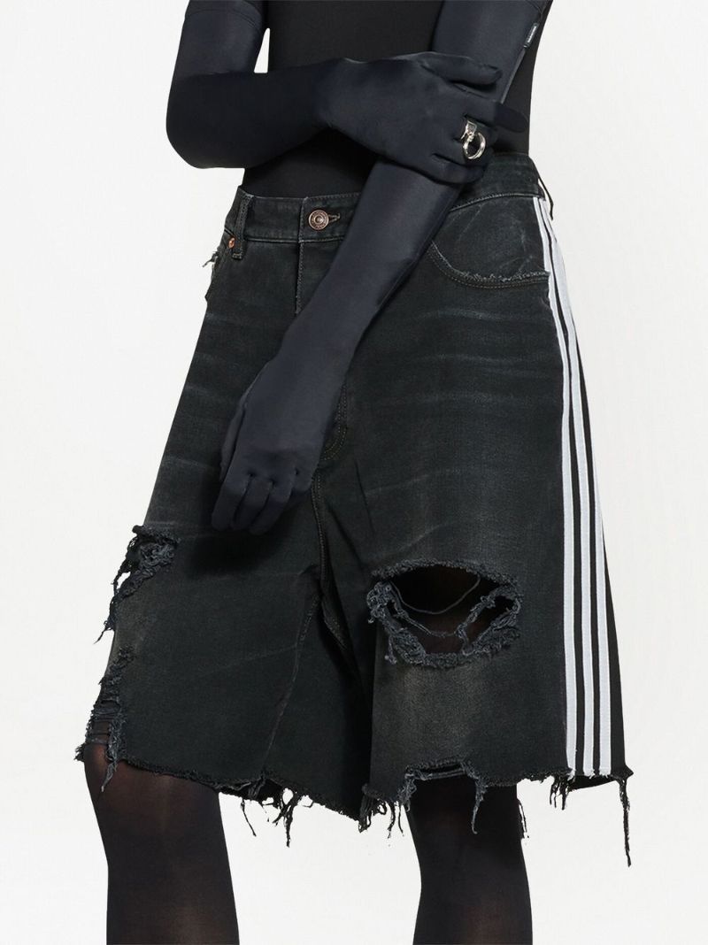 X Adidas Black Ripped Detailing Baggy Denim Shorts