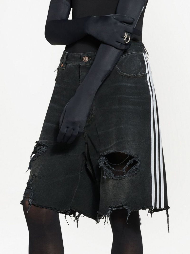 X Adidas Black Ripped Detailing Baggy Denim Shorts