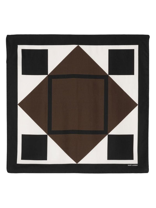 Brown Geometric Print Silk Scarf