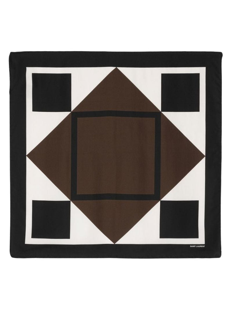 Brown Geometric Print Silk Scarf