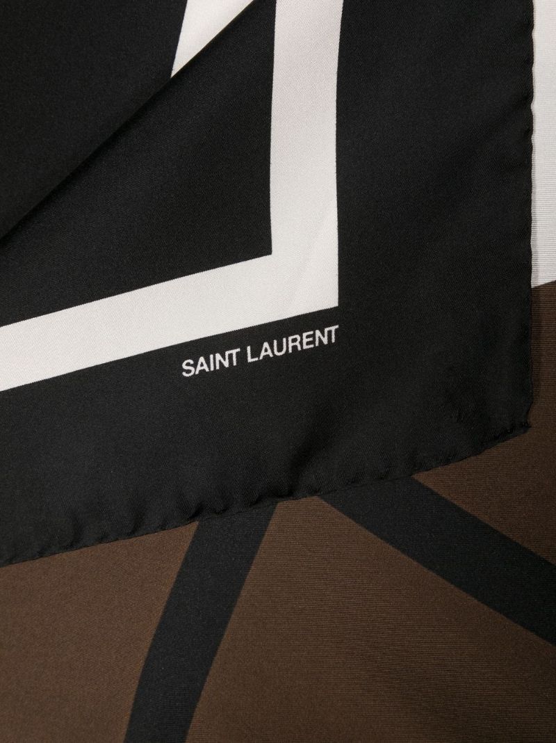 Brown Geometric Print Silk Scarf