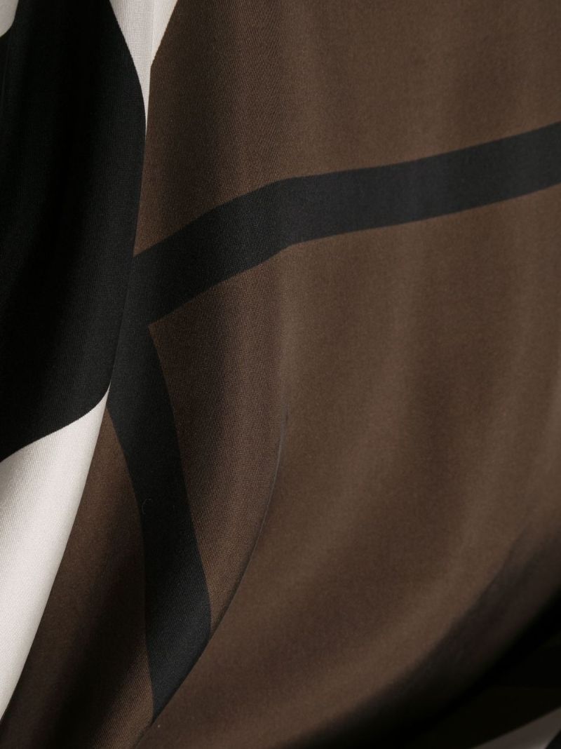 Brown Geometric Print Silk Scarf