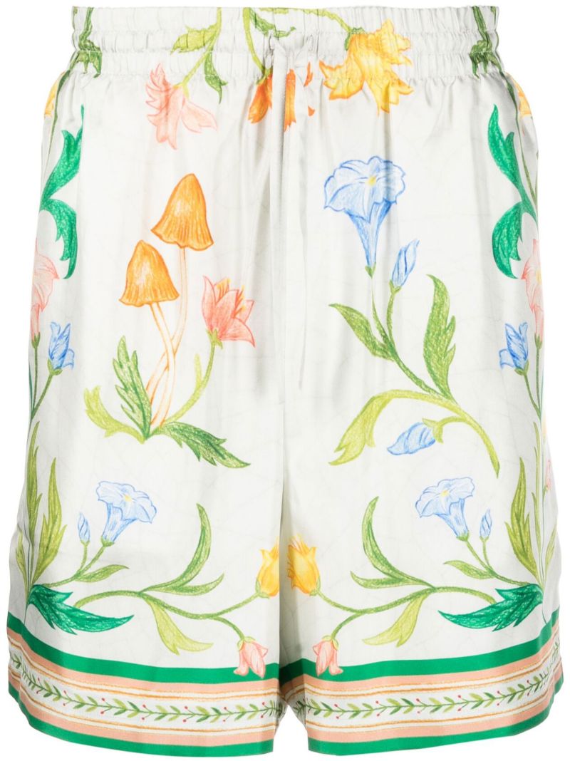 White Larche De Fleurie Silk Shorts