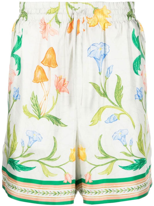 White Larche De Fleurie Silk Shorts