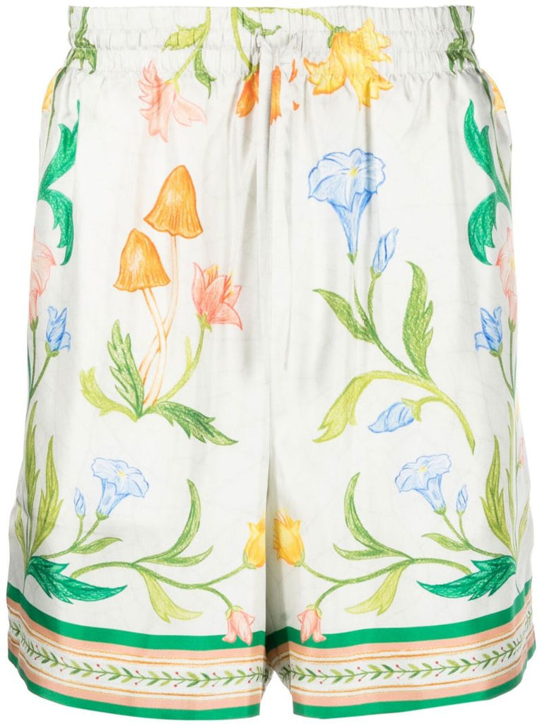White Larche De Fleurie Silk Shorts