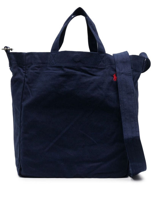 Blue Cotton Embroidered Logo Tote