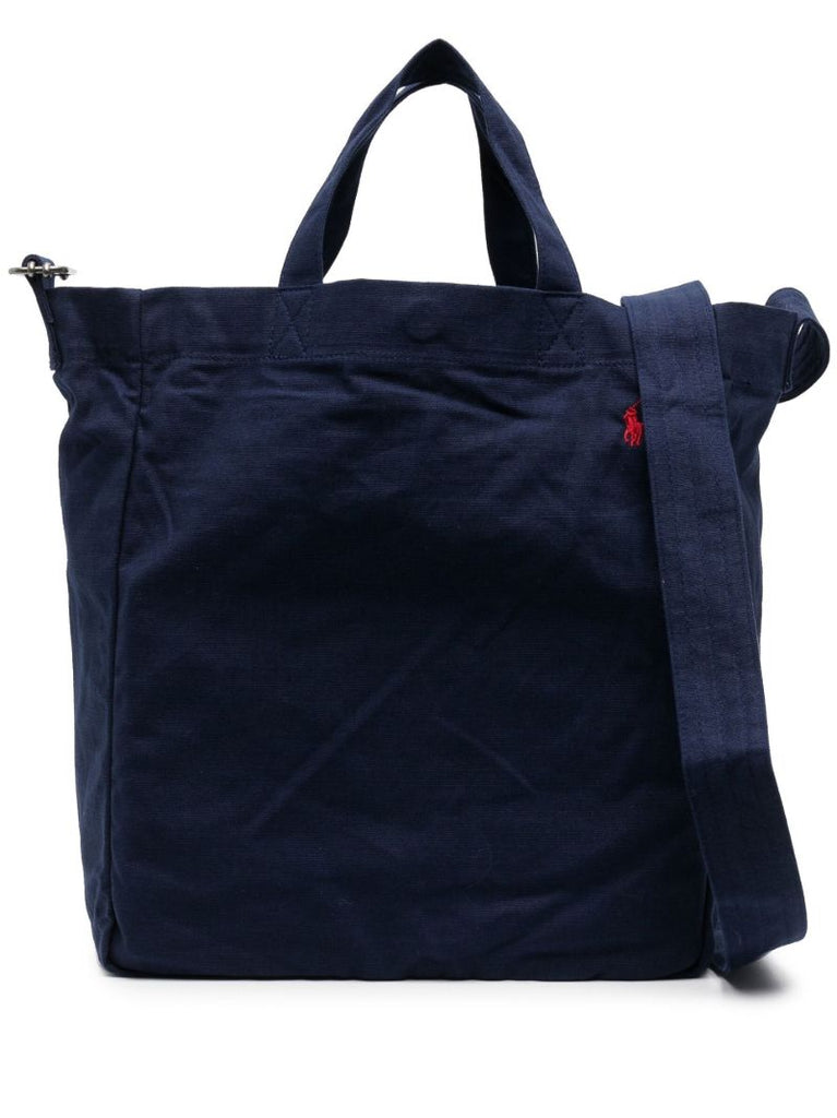 Blue Cotton Embroidered Logo Tote